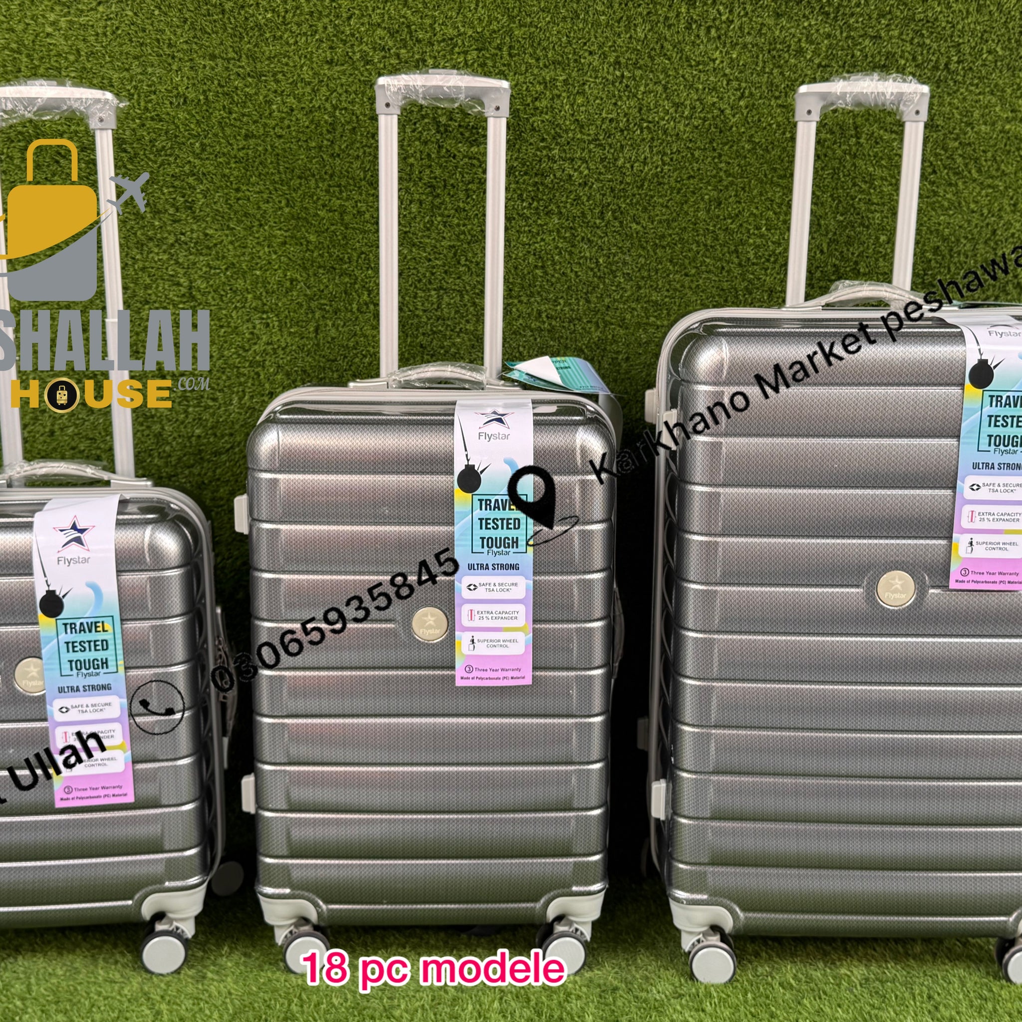 FlyStar Trolley Case 3pics luggage set anti theft zippers Model 18