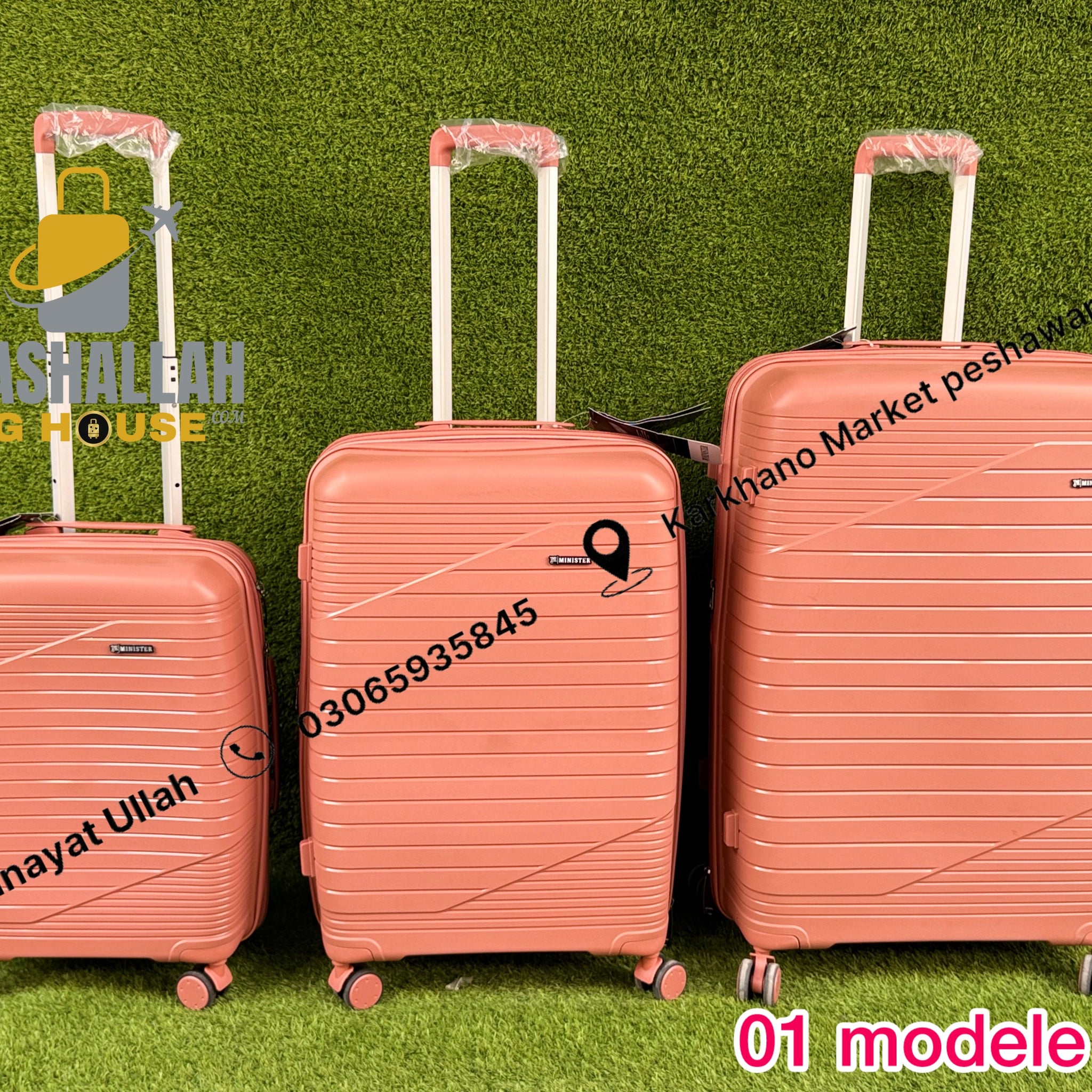 Minister Trolley Case 3pics luggage set 100%Pp Material Model 01
