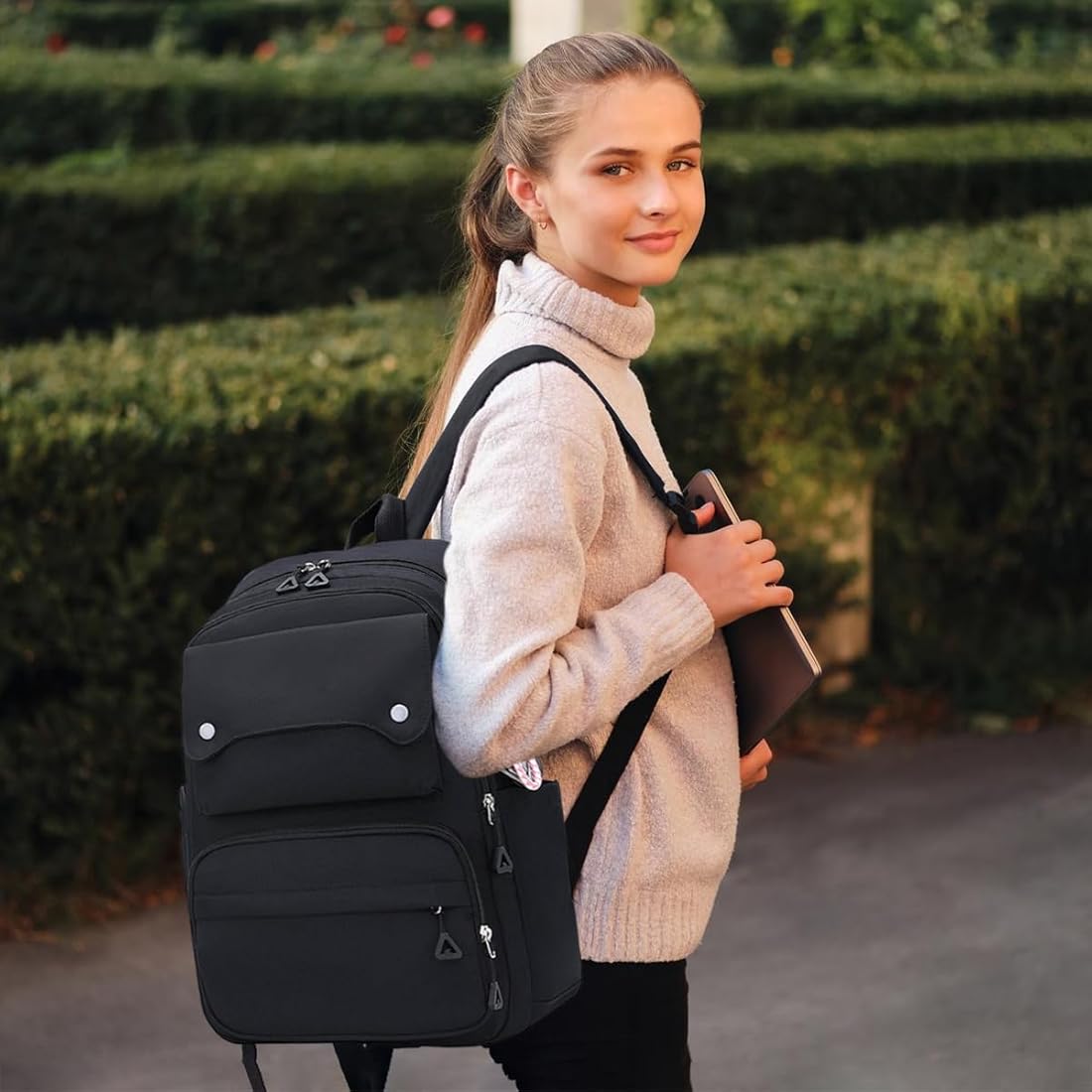 VORAE School Backpack for Girls, Waterproof School Bag Suitable for Primary Secondary School, Unisex Casual Daypack Solid Color Rucksack for Boys Girls