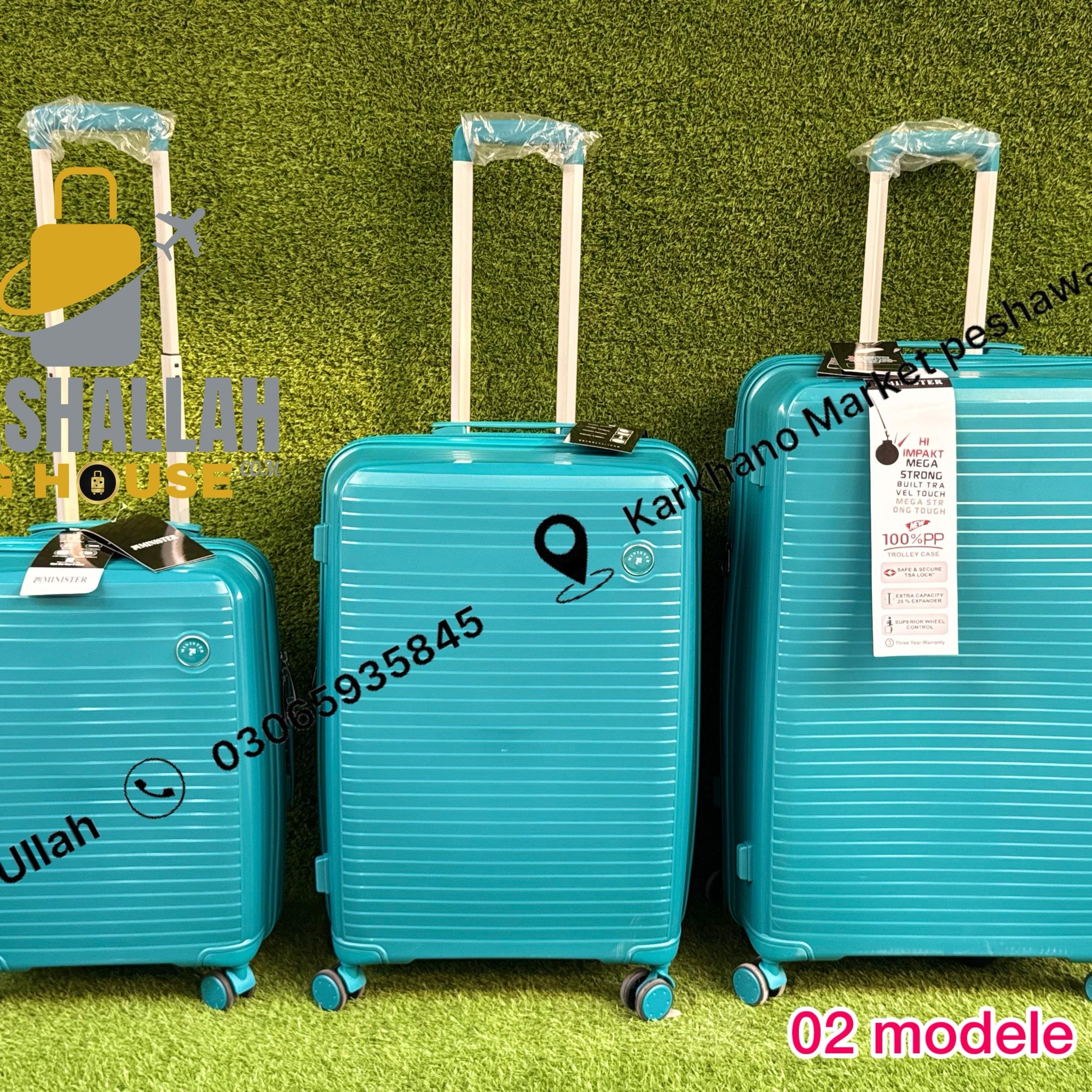 Minister Trolley Case 3pics luggage set 100%Pp Material Model 02