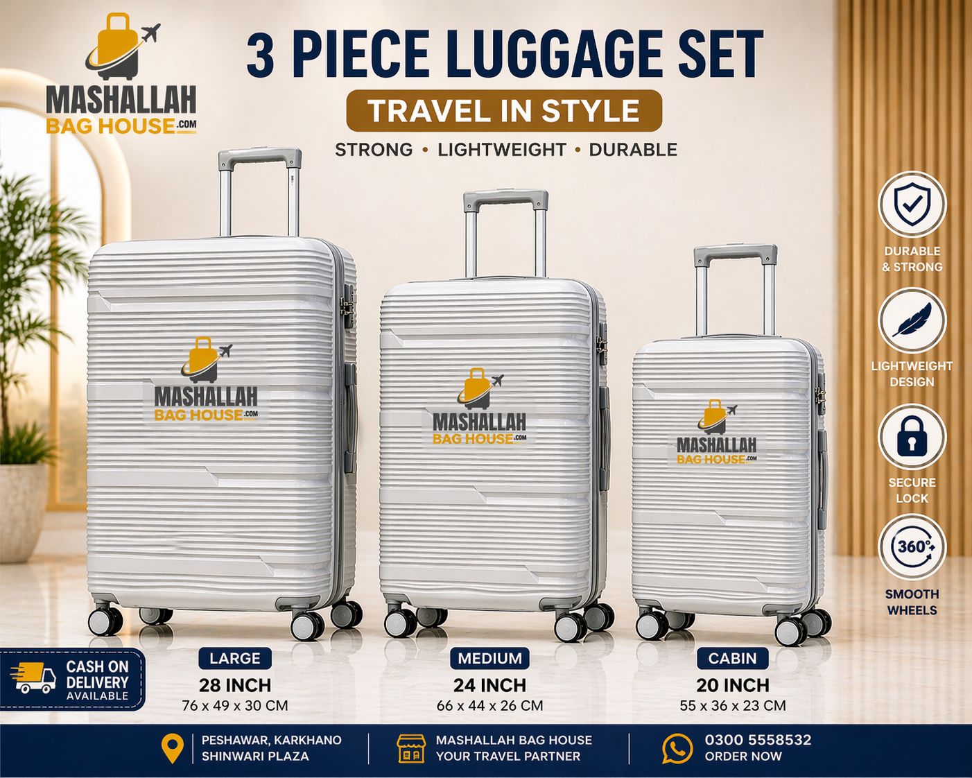 AeroLite 3-Piece Luggage Set – Ultra Lightweight, Durable Hard Shell