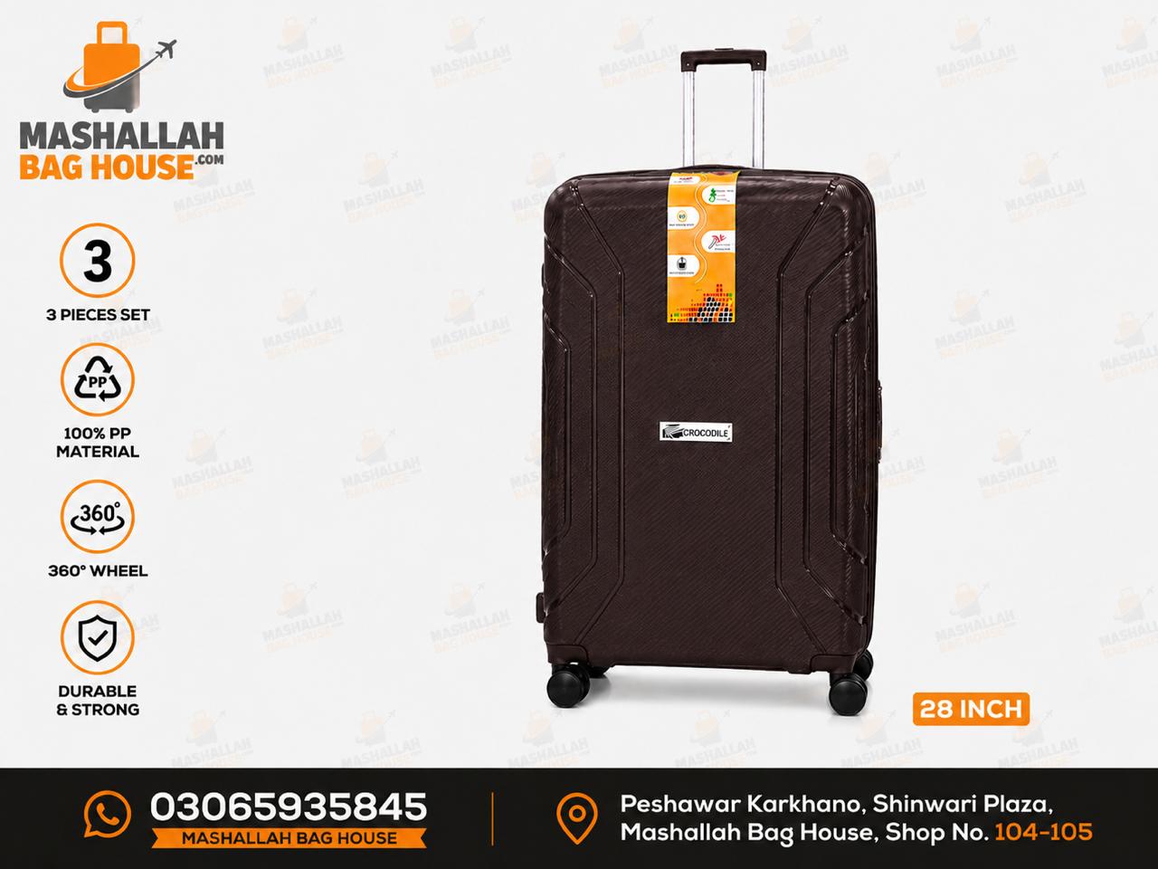 Crocodile Premium PP 3-Piece Luggage Set – Unbreakable