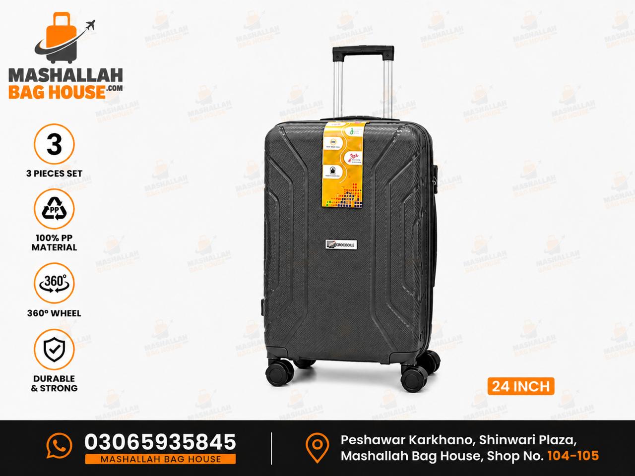 Crocodile Premium PP 3-Piece Luggage Set – Unbreakable