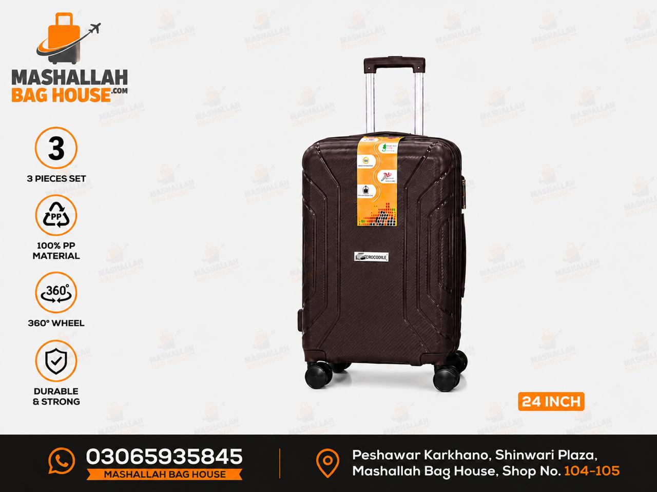 Crocodile Premium PP 3-Piece Luggage Set – Unbreakable