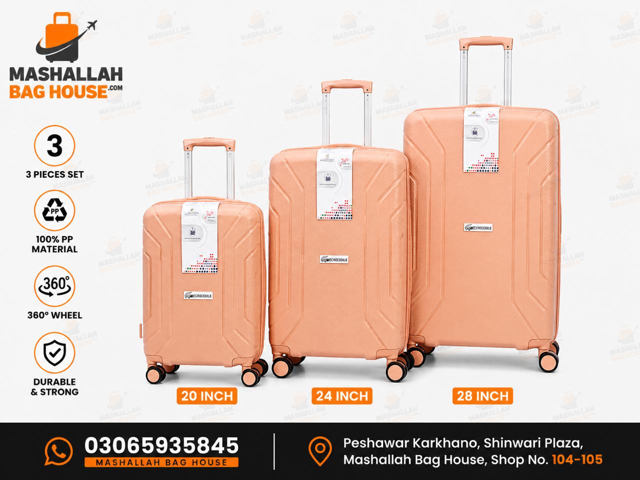 Crocodile Premium PP 3-Piece Luggage Set – Unbreakable