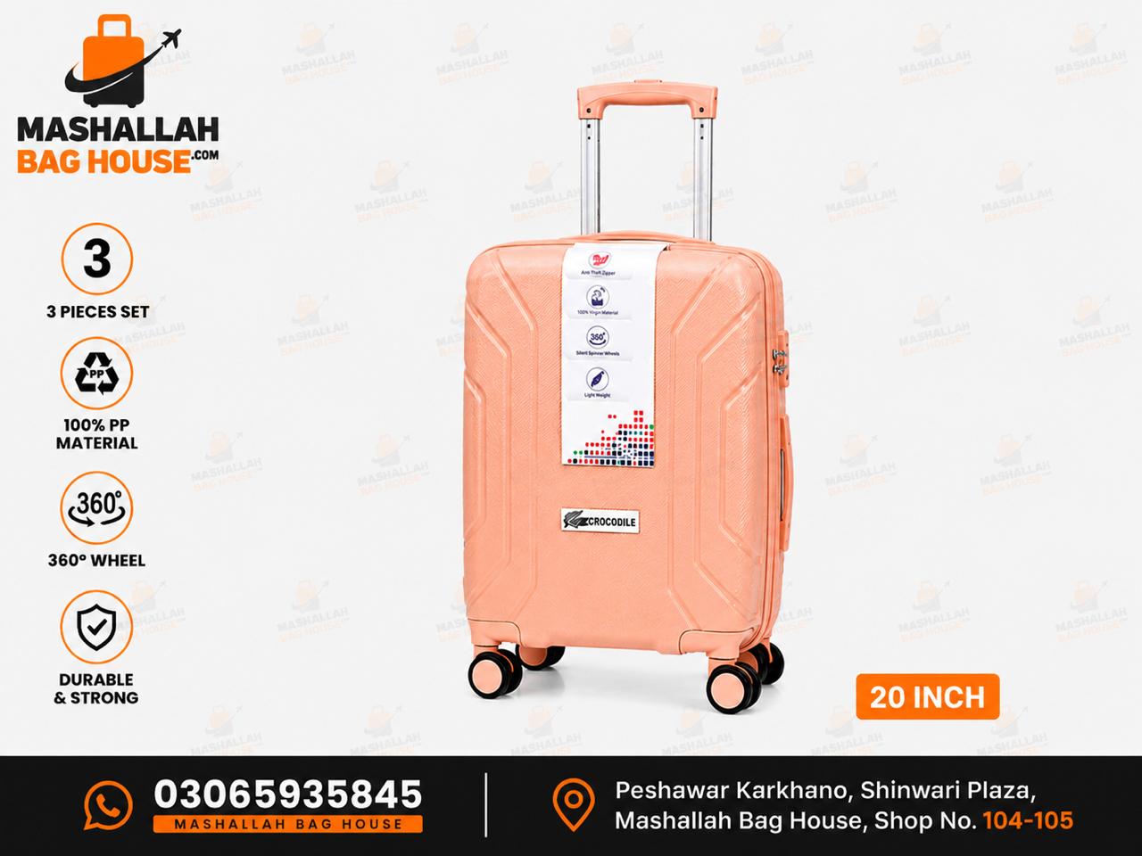 Crocodile Premium PP 3-Piece Luggage Set – Unbreakable