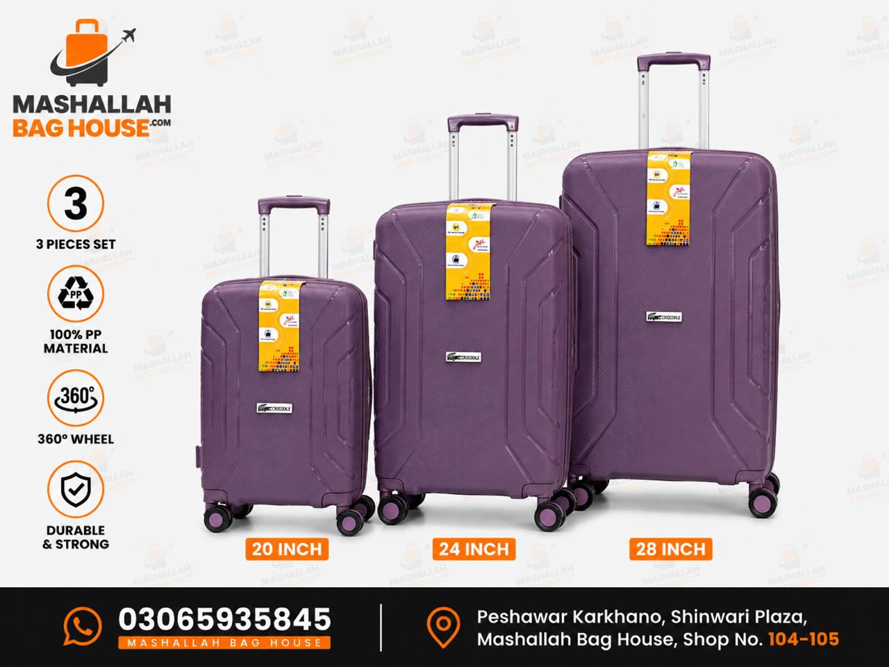 Crocodile Premium PP 3-Piece Luggage Set – Unbreakable