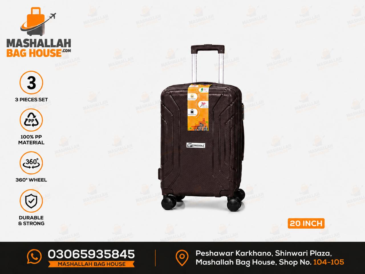 Crocodile Premium PP 3-Piece Luggage Set – Unbreakable