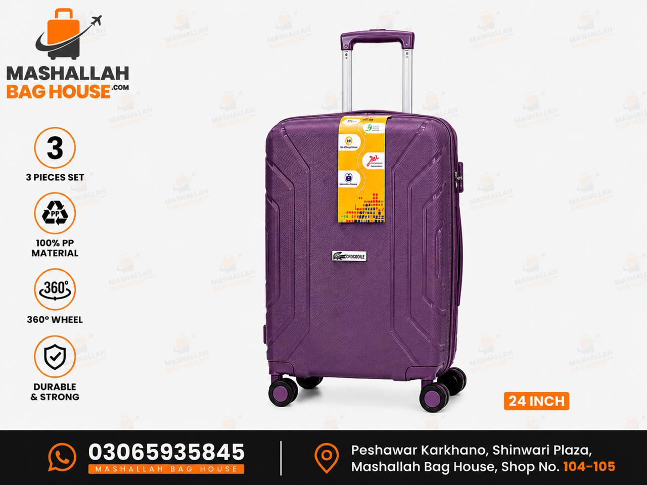 Crocodile Premium PP 3-Piece Luggage Set – Unbreakable