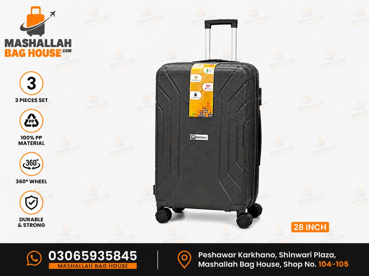 Crocodile Premium PP 3-Piece Luggage Set – Unbreakable