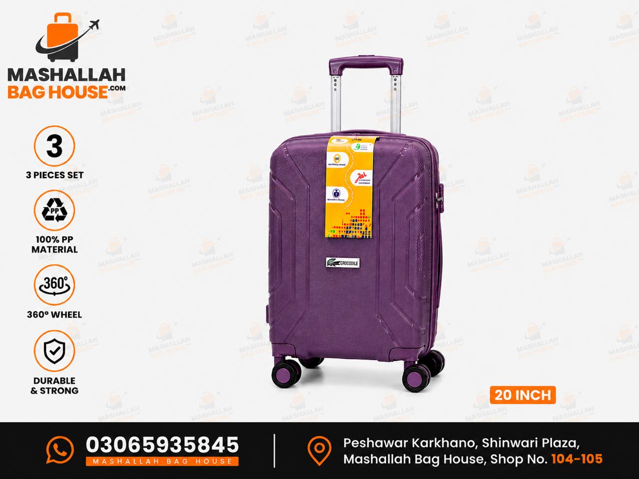 Crocodile Premium PP 3-Piece Luggage Set – Unbreakable
