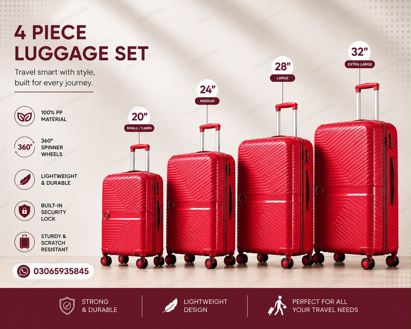 Leaves King 4 Piece PP Hard Shell Luggage Set