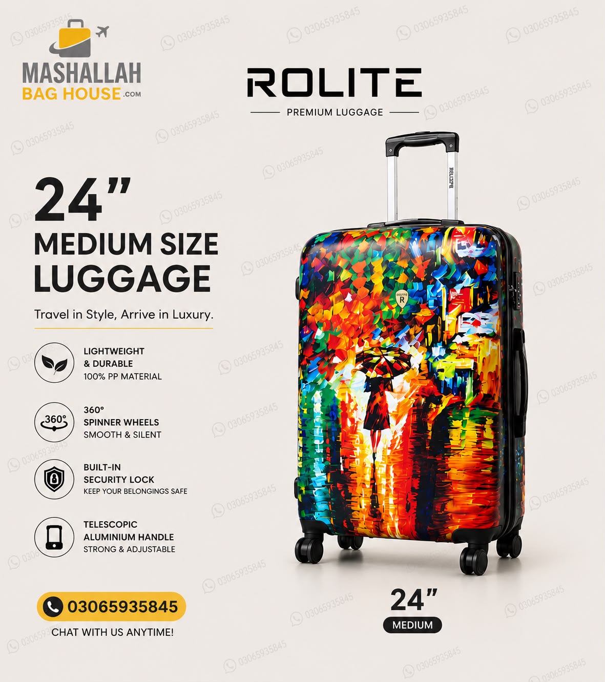 Rolite 3 Piece Printed Hard Shell Luggage Set