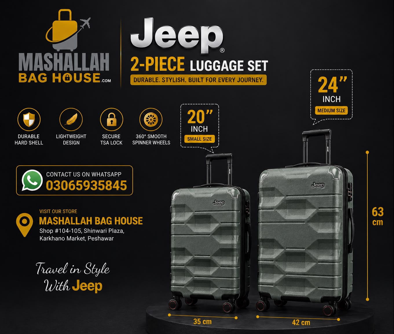 Jeep 2 Piece Hard Shell Luggage