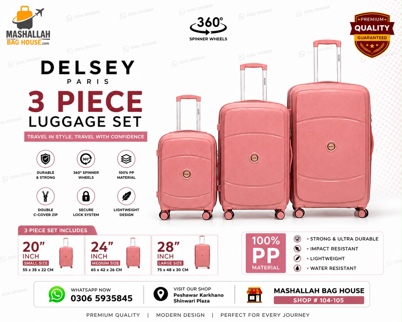 DELSEY Paris Premium 3 Piece PP Luggage Set