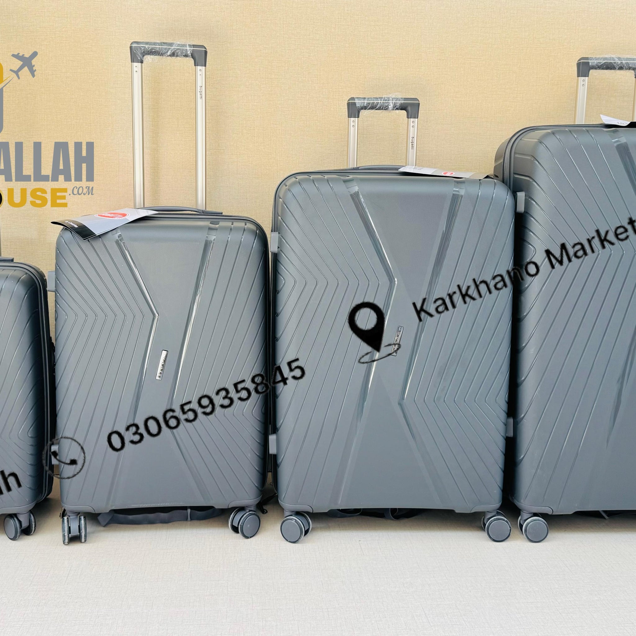 Bugatti 4 pics luggage set trolley case PP material