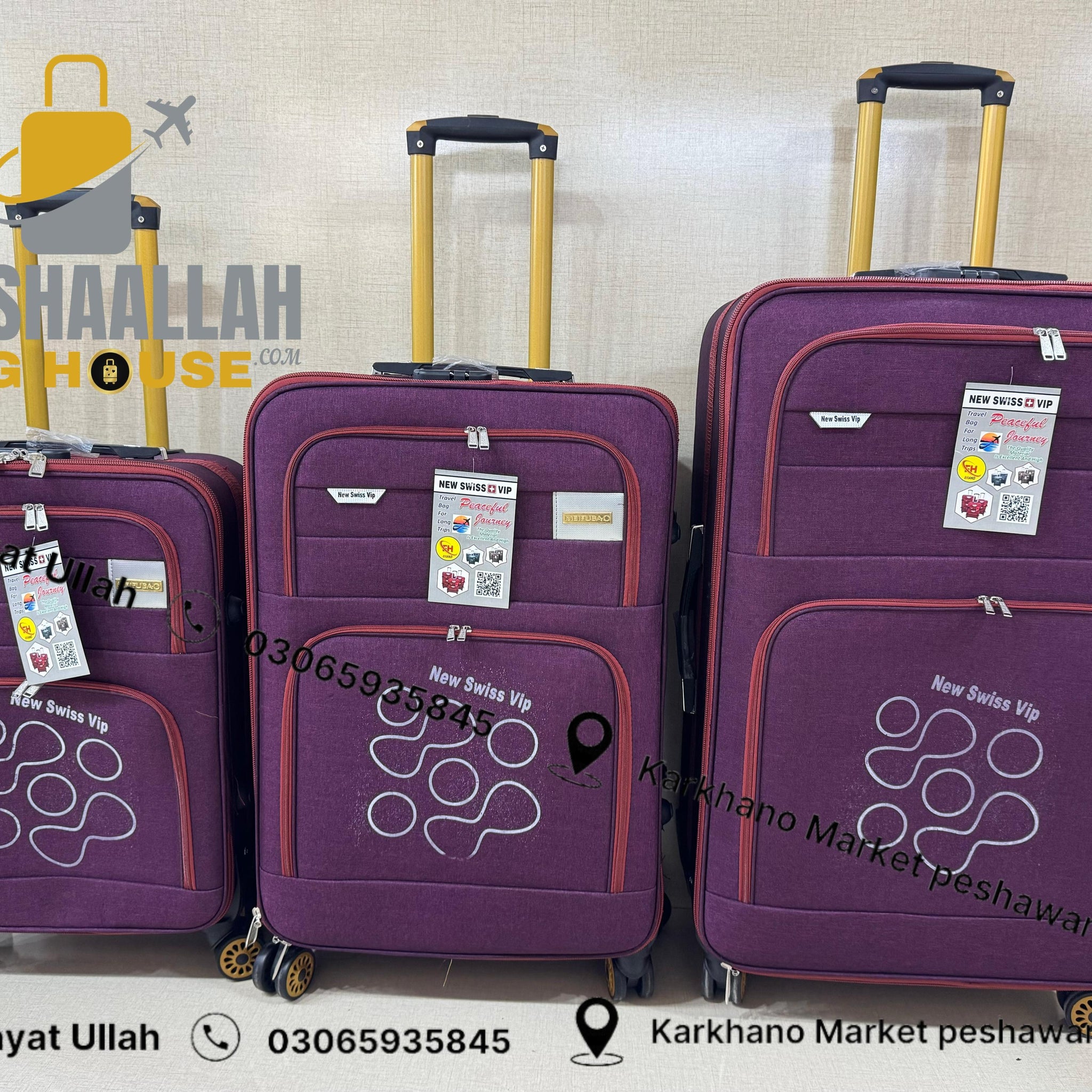 New swiss vip fabric 3 pics luggage set